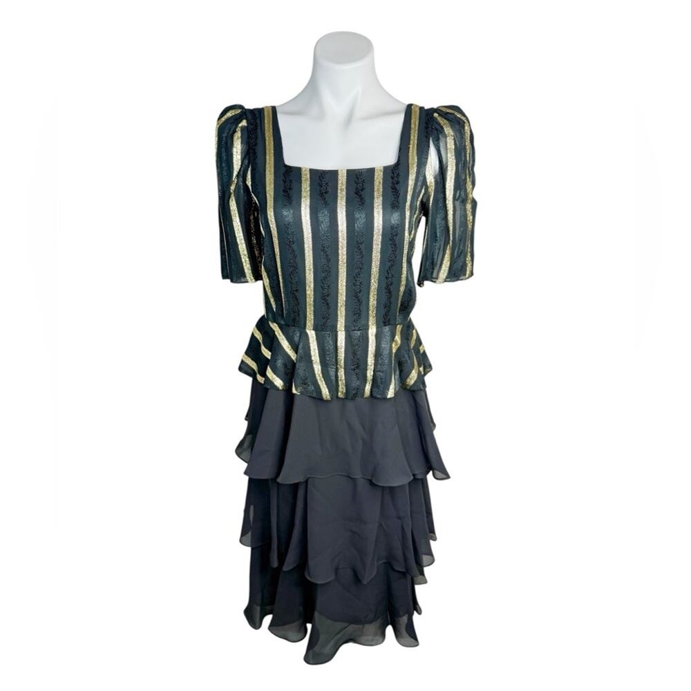 Vintage 1980s Lizzy Johnny Lucero Black Gold Formal Party Dress Size 8